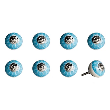 Pipers Pit Aqua & White Ceramic, Metal Knob - 1.5 x 1.5 x 1.5 in., 8PK PI1879482